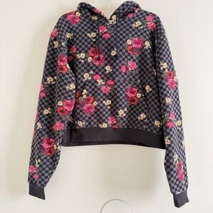 Vans Women's Hoodie Floral Size Large Checkerboard Crop Fleece Pullover W Pocket